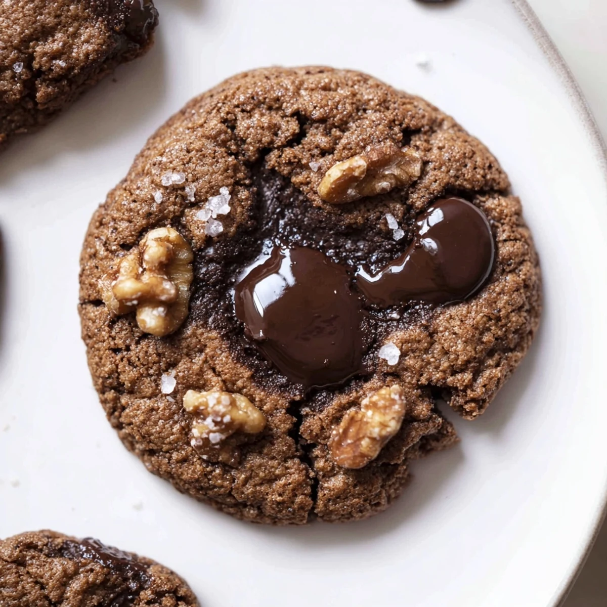 Gluten-Free Espresso Chocolate Walnut Butter Cookies cooling on wire rack, melty centers