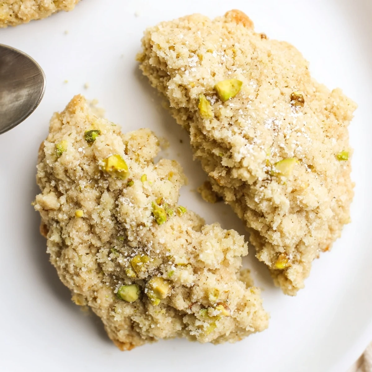 Tray of Gluten Free Lemon Pistachio Crumble Cookies, crisp edges, nutty crunch  