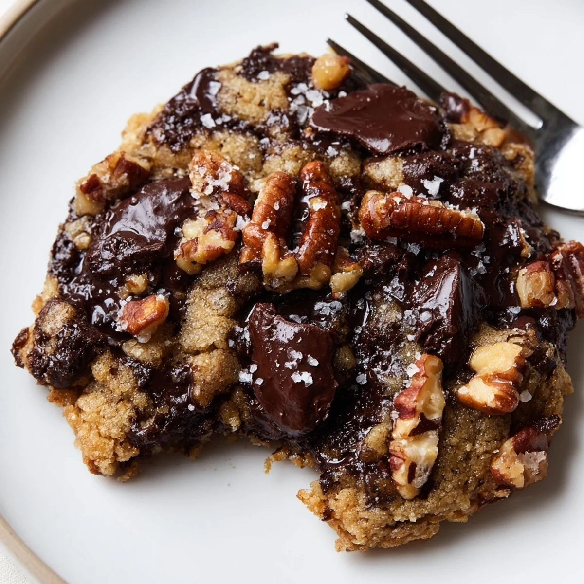 Warm Gluten-Free Dark Chocolate Pecan Crisp Cookies cooling on a wire rack