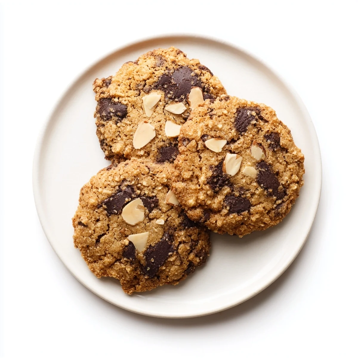 Batch of freshly baked gluten-free dark chocolate almond butter crisp cookies cooling on a wire rack with edges slightly golden
