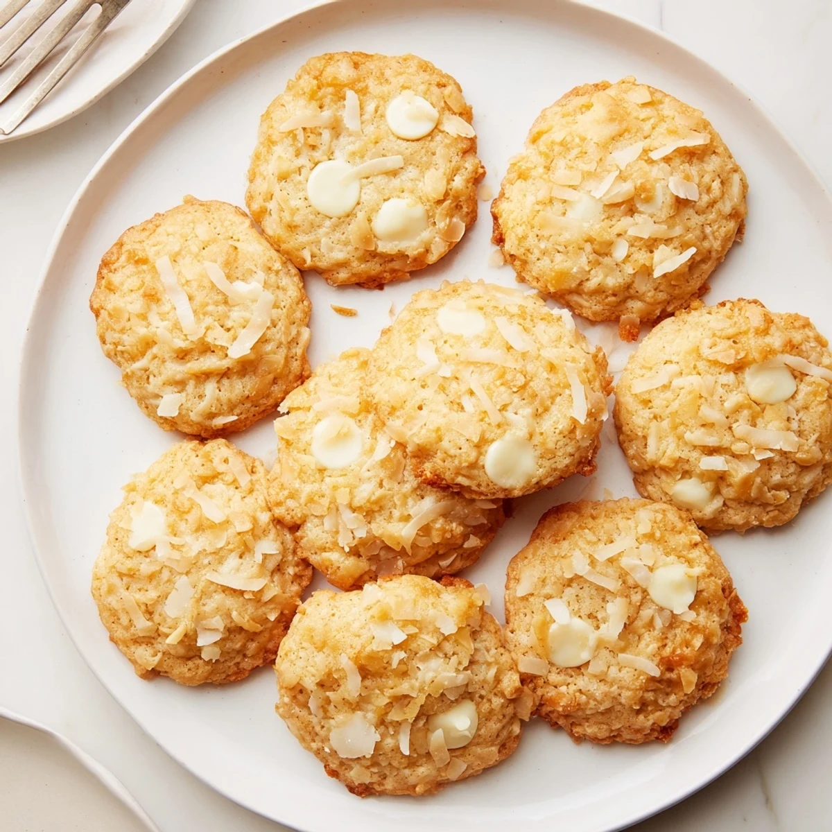 Freshly baked gluten-free lemon coconut crunch cookies with golden edges and bright lemon zest speckles