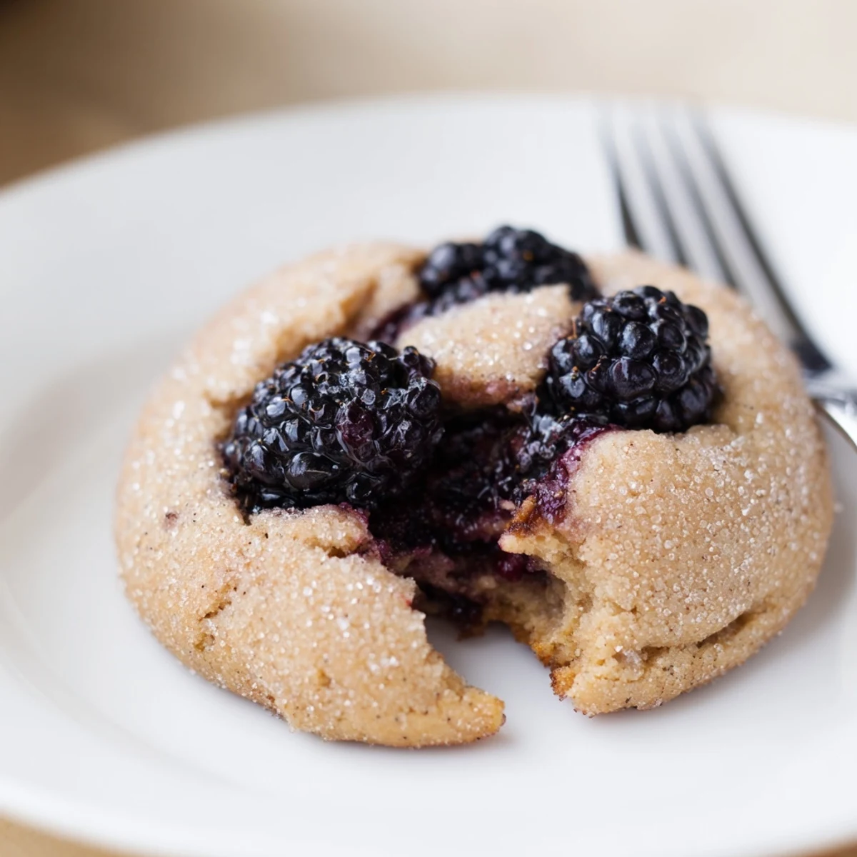 Vegan Vanilla Blackberry Sugar Cookies with juicy berry pockets, soft chewy centers.
