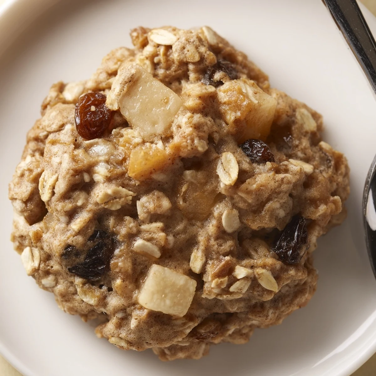 Soft Apple Cinnamon Nutmeg Oatmeal Raisin Cookies studded with oats, juicy apple