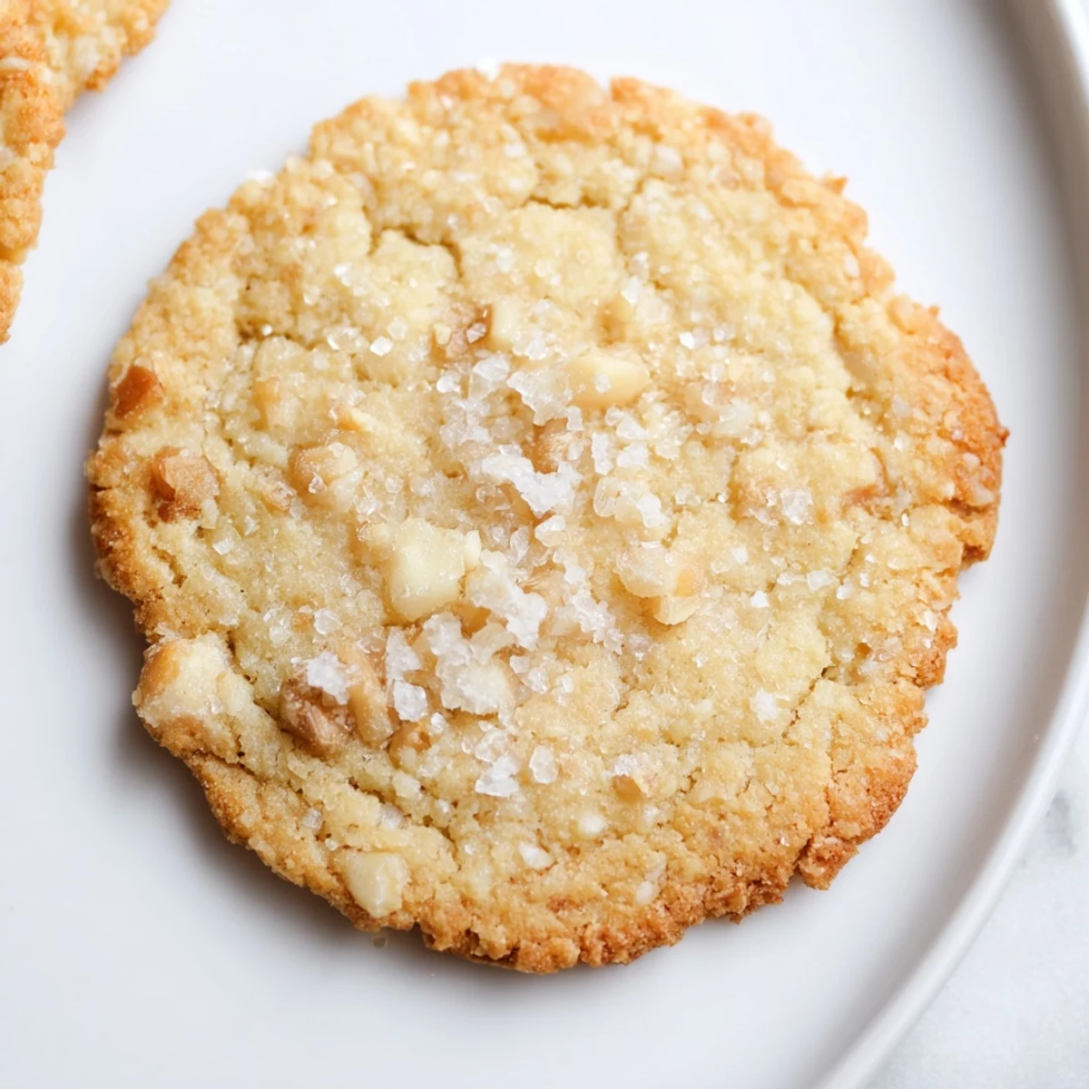 Keto Vanilla Walnut Butter Crisp Cookies bite shows golden interior, buttery vanilla aroma