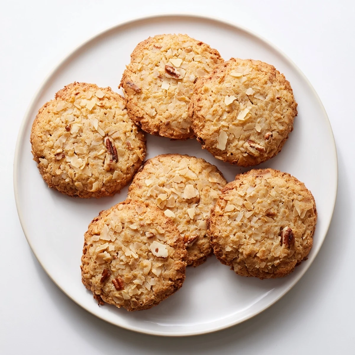 Crispy Keto Vanilla Coconut Butter Crunch Cookies arranged on a rustic wire cooling rack