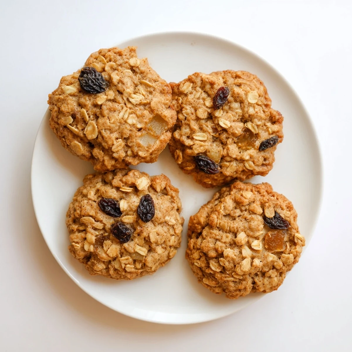 Soft Apple Cinnamon Clove Oatmeal Raisin Cookies stacked on a rustic wooden serving board.