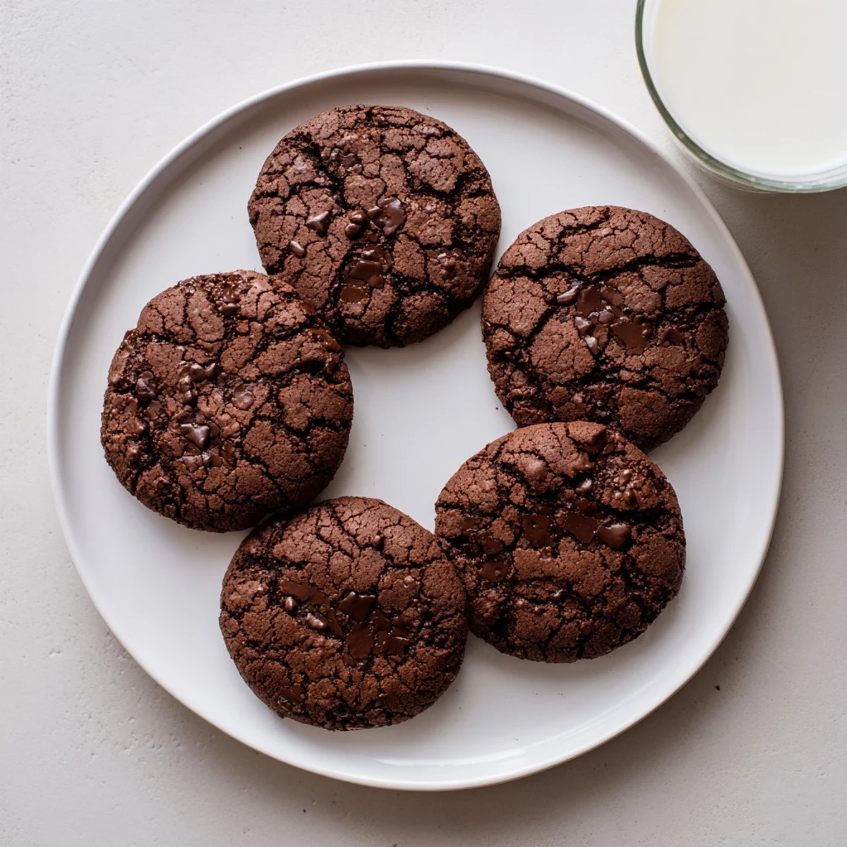 Crackled-top Gluten-Free Espresso Chocolate Cashew Butter Cookies stacked on a plate beside a steaming espresso cup