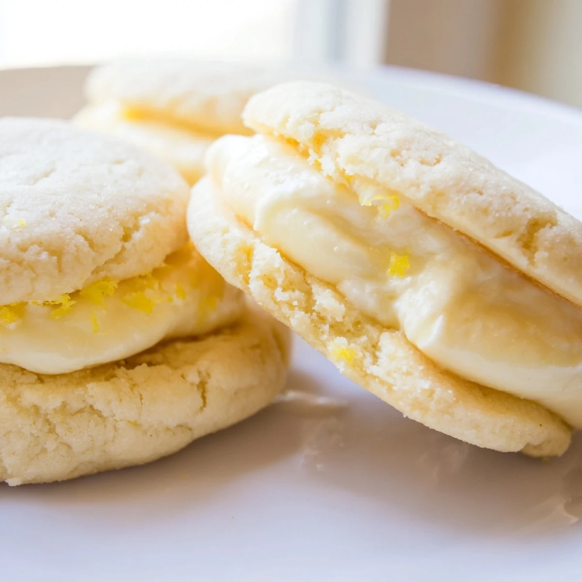 Soft vegan pineapple lemon cream sugar cookies sandwiched with thick, zesty citrus frosting