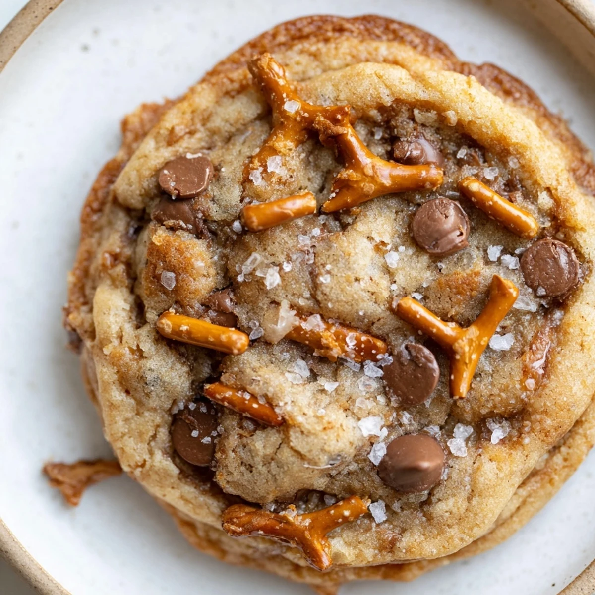 Chunky brown butter salted honey pretzel toffee chocolate chip cookies cooling on a wire rack with crispy edges