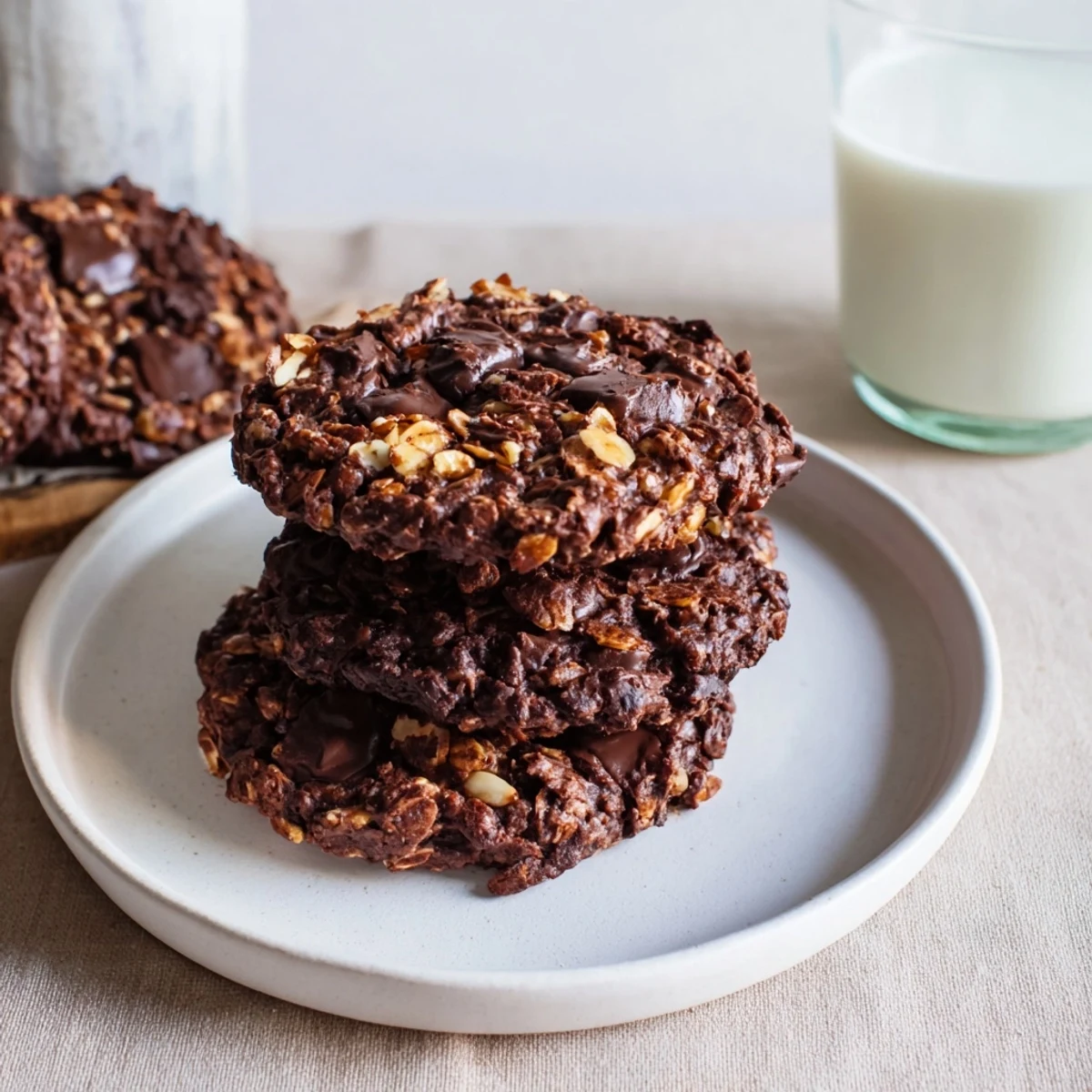 Crackly Gluten-Free Espresso Chocolate Almond Crunch Cookies fresh from the oven with melty chocolate pools