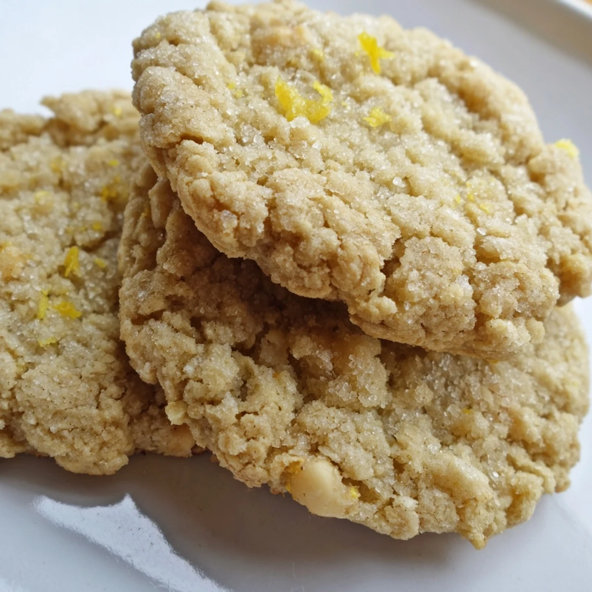 A plate of thick gluten-free lemon cashew crunch cookies dusted with sparkling turbinado sugar crumbs