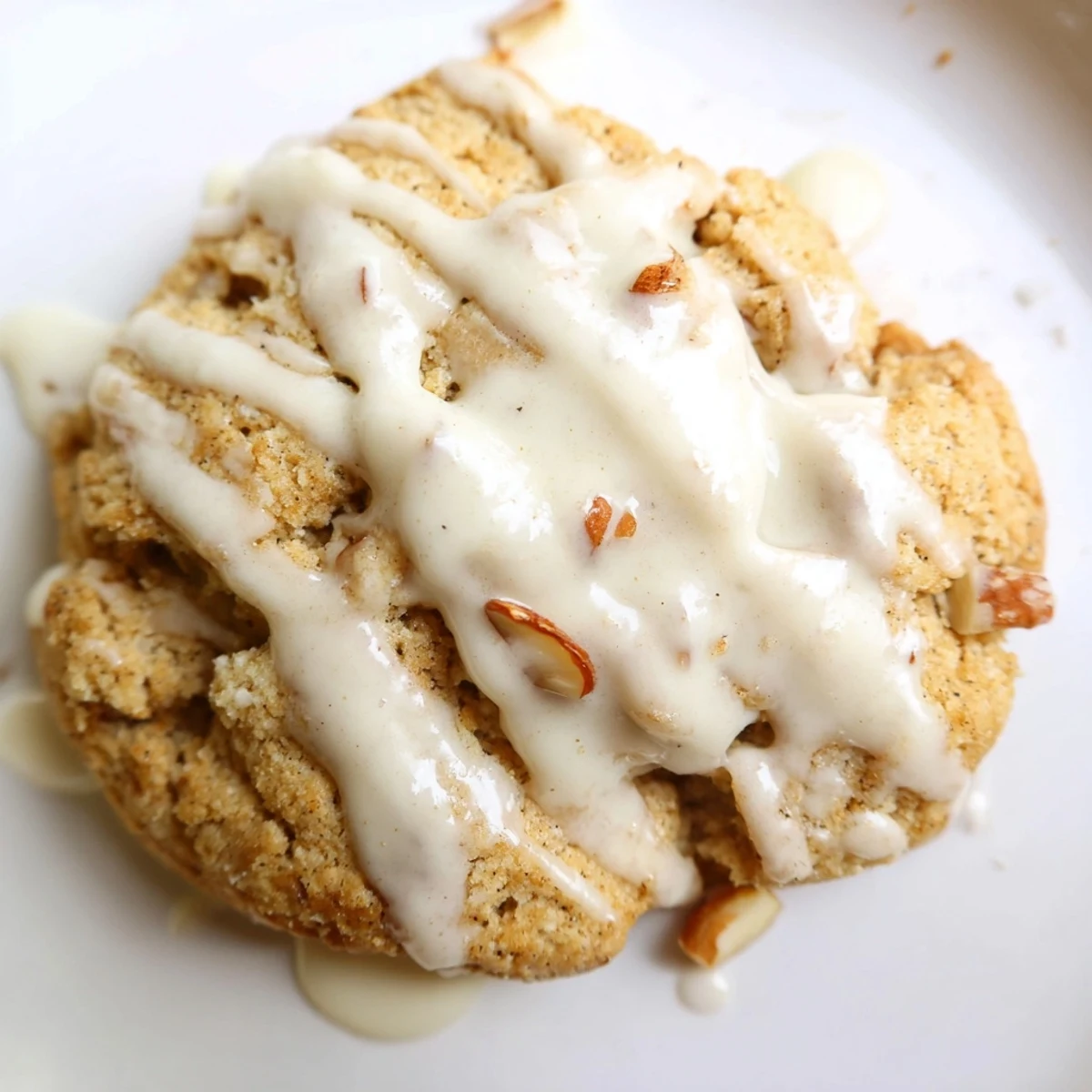 Soft Keto Vanilla Almond Butter Drizzle Cookies with glossy sugar-free icing on parchment paper