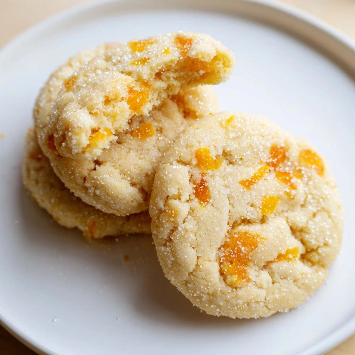Soft baked vegan vanilla mango sugar cookies arranged on wire cooling rack fresh from oven