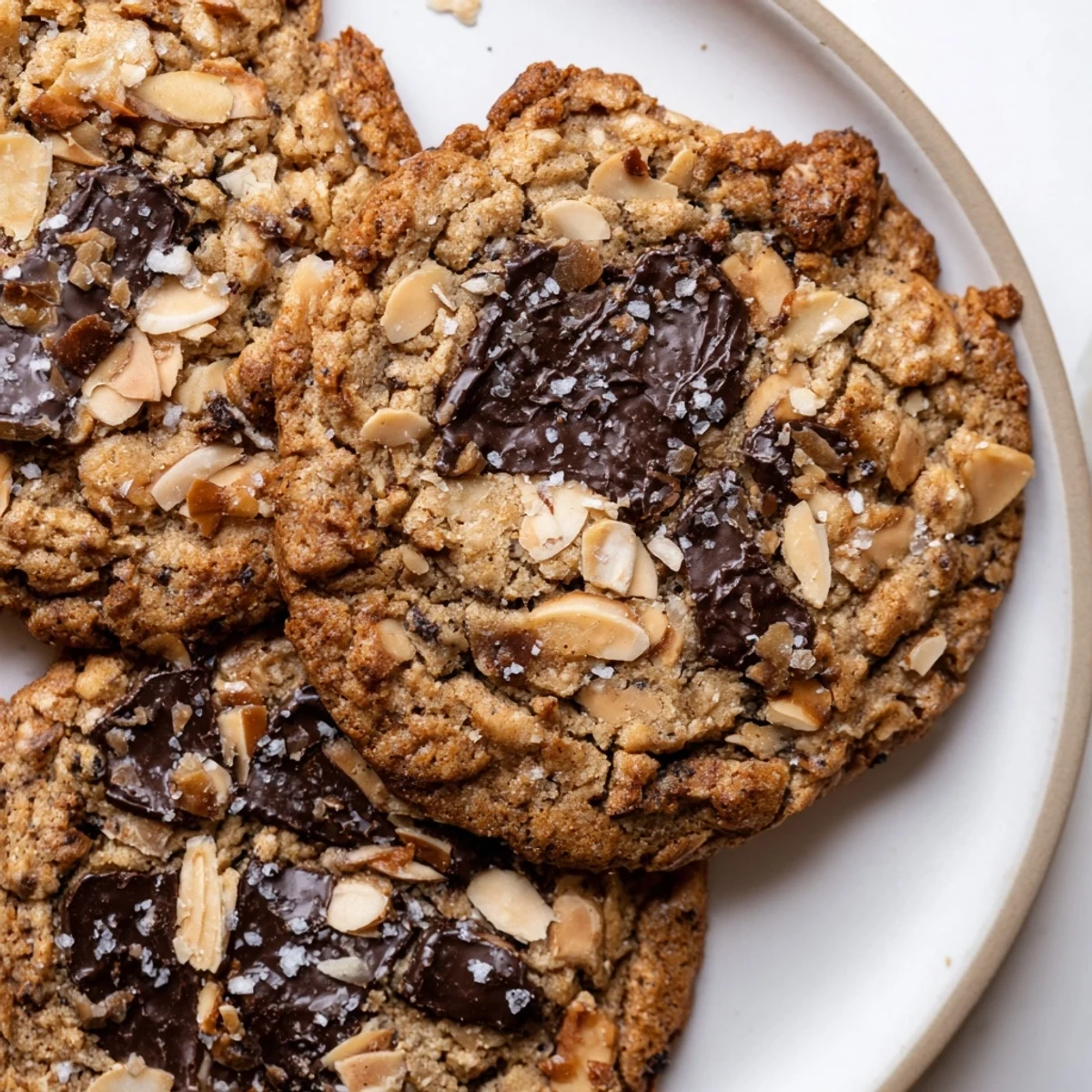 Chewy gluten-free dark chocolate almond butter crunch cookies studded with melty chocolate chunks