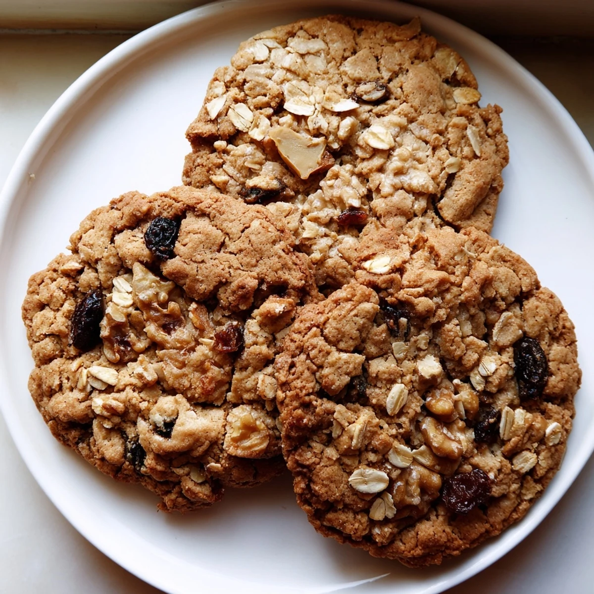 Golden apple cinnamon brown butter oatmeal raisin cookies cooling on a rustic wire rack