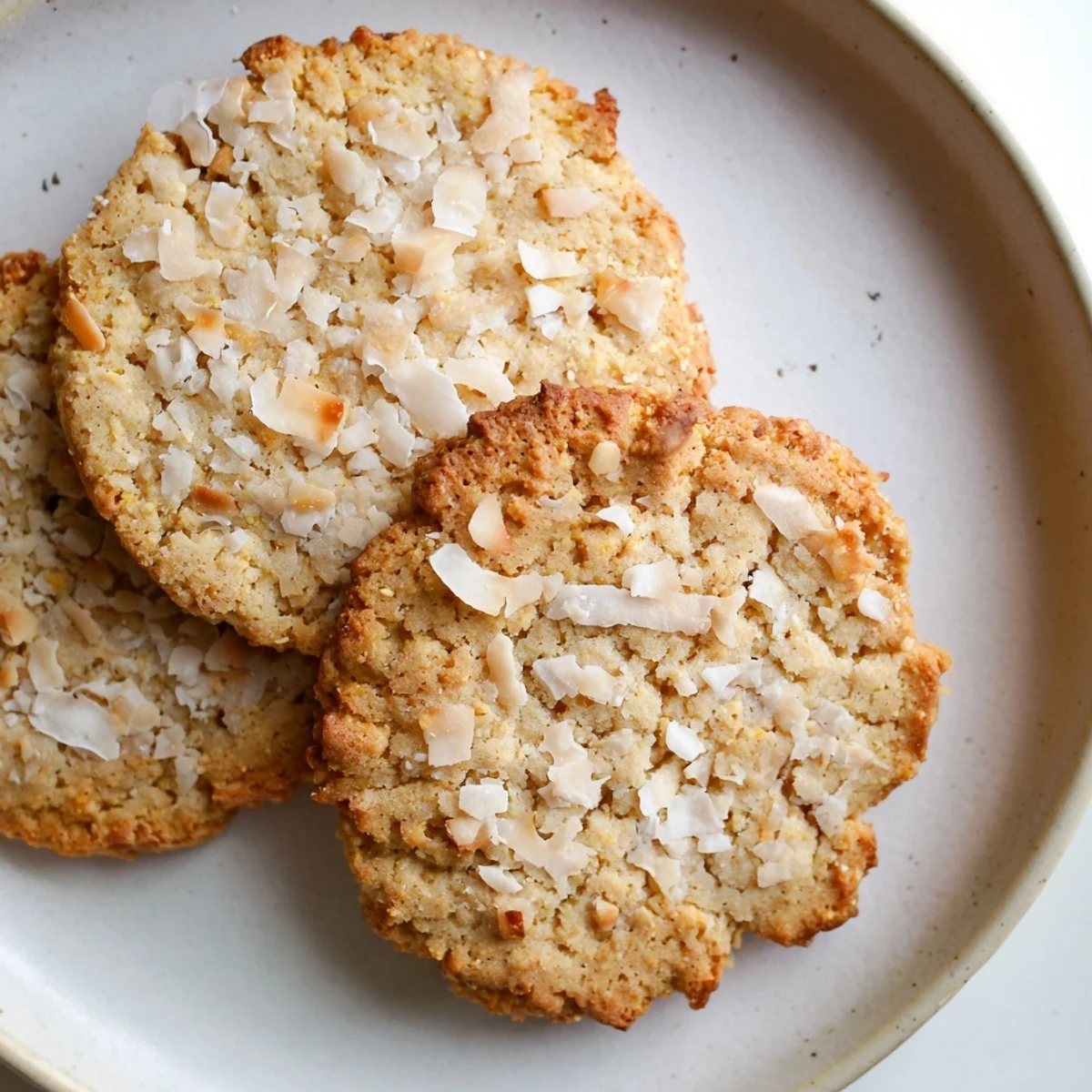 Golden Keto Maple Coconut Butter Crisp Cookies fresh from the oven with crispy edges