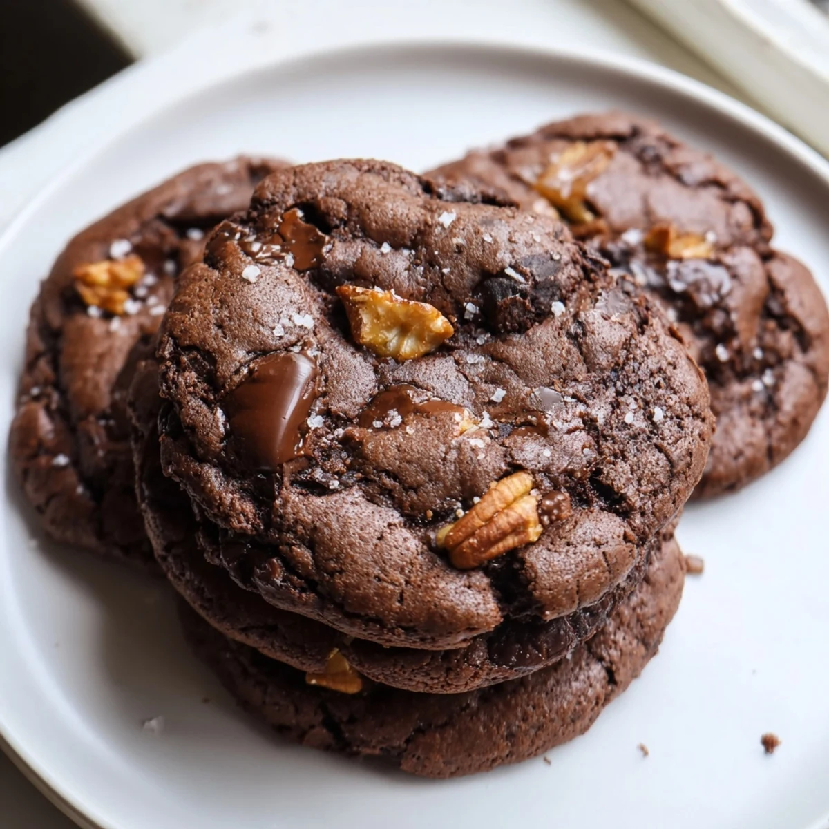 Golden-brown gluten-free espresso chocolate pecan crunch cookies studded with toasted pecan pieces