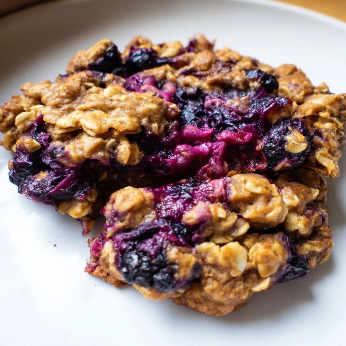 Chewy vegan blueberry blackberry swirl oatmeal raisin cookies showing vibrant purple berry streaks and plump raisins