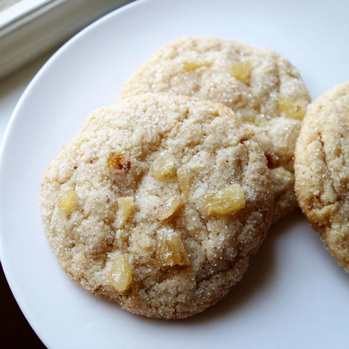 Soft chewy vegan vanilla pineapple sugar cookies studded with sweet dried pineapple pieces
