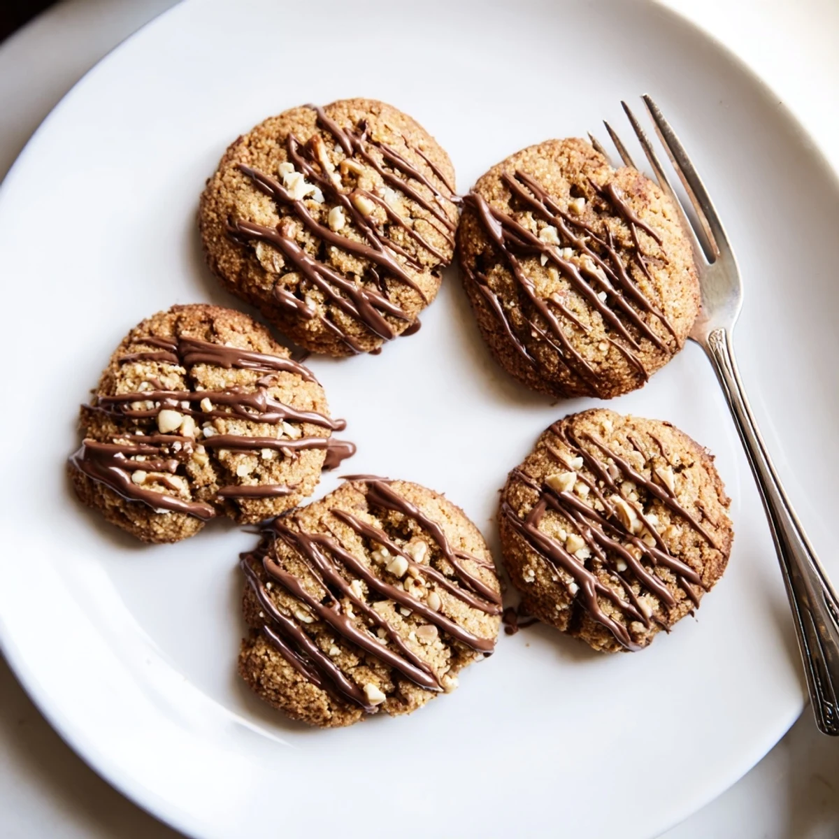 Warm keto vanilla hazelnut butter drizzle cookies fresh from the oven with luscious nutty icing