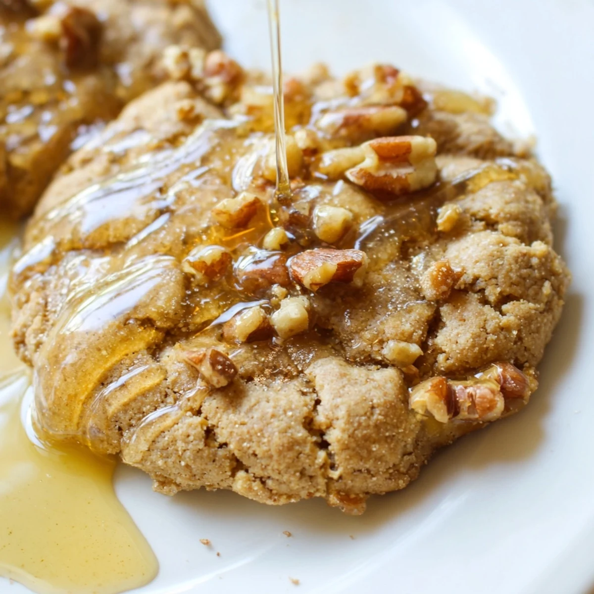 Soft almond flour cookies drizzled with warm maple walnut butter glaze and sprinkled with chopped nuts
