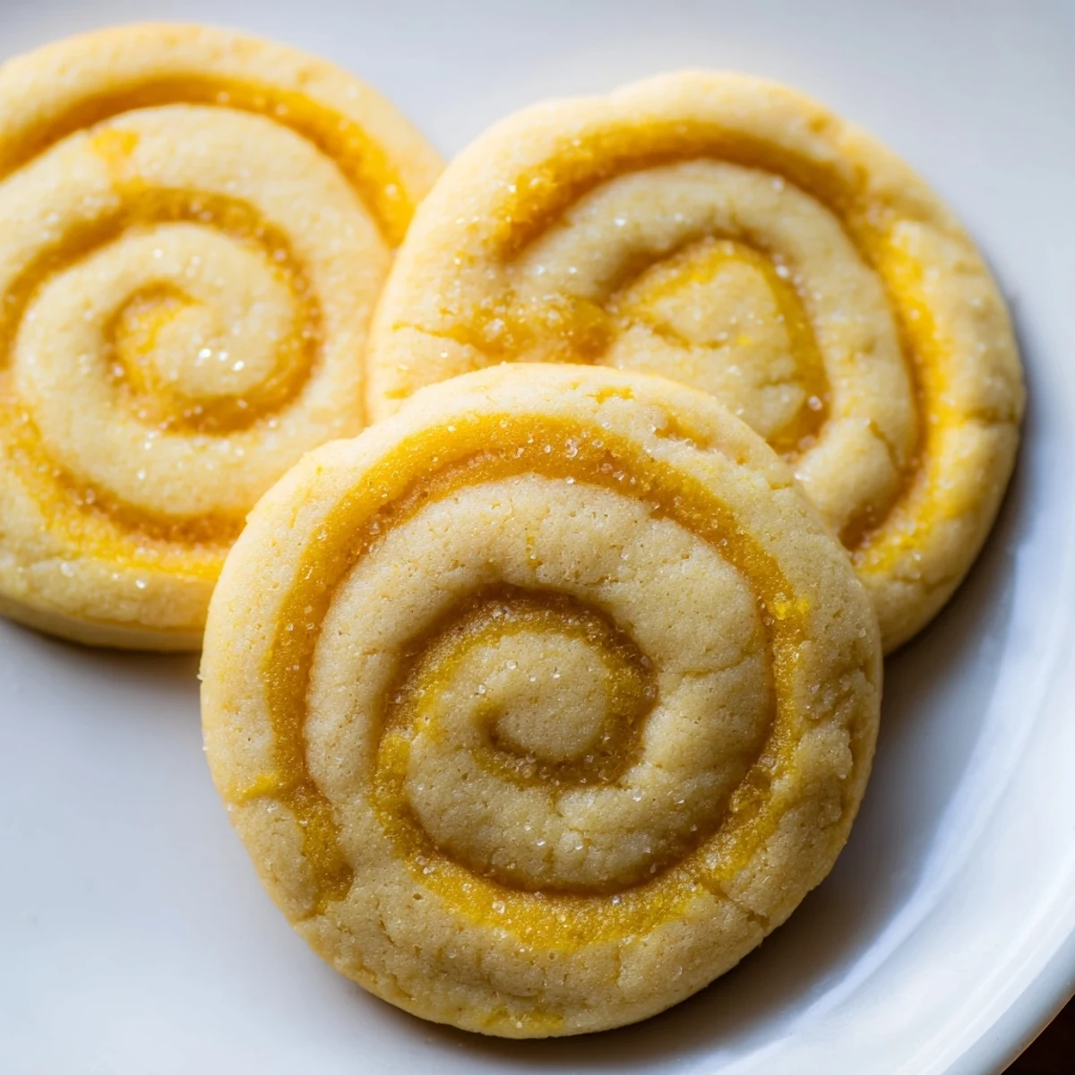 Chewy vegan pineapple vanilla swirl sugar cookies arranged on a rustic parchment-lined baking sheet