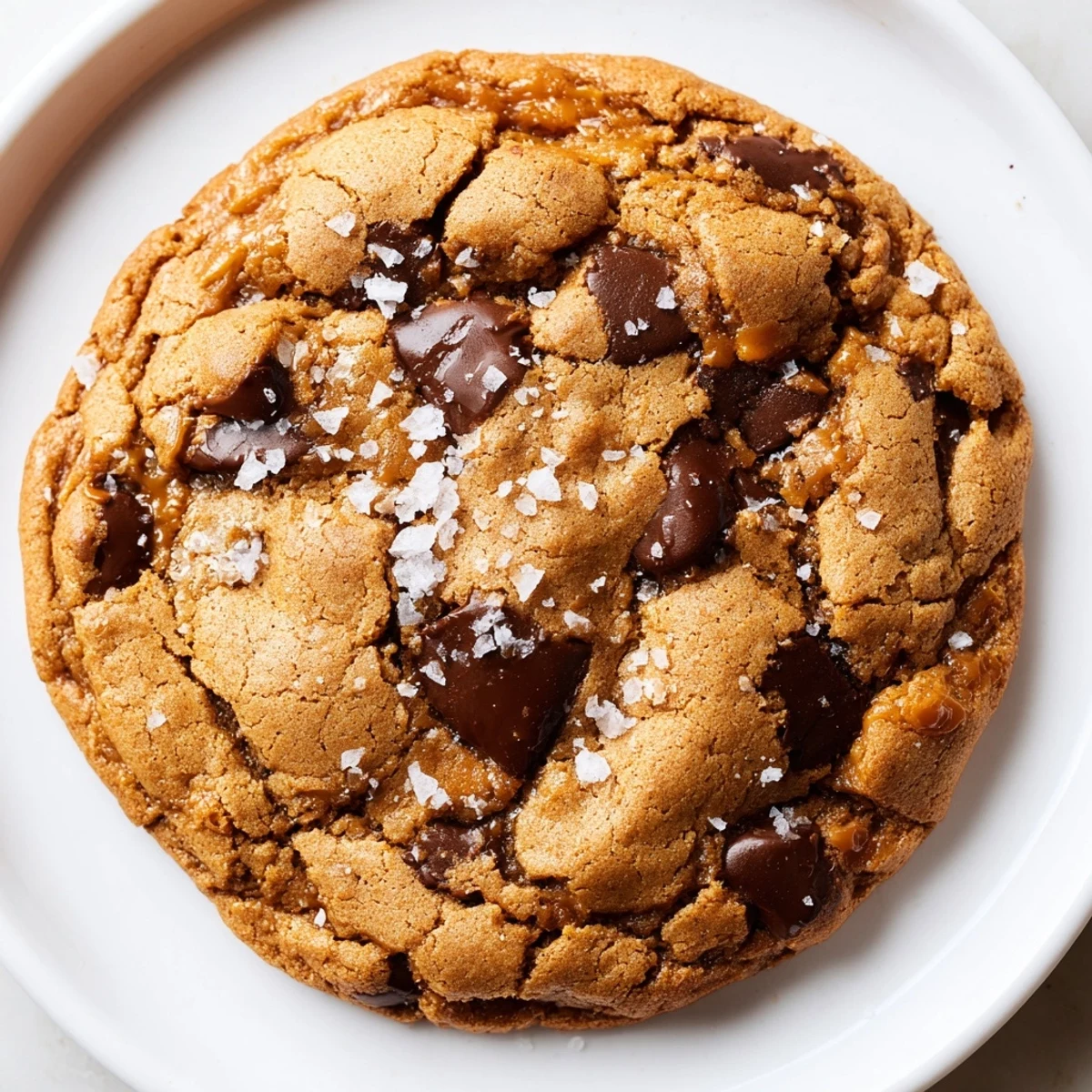 Warm Brown Butter Salted Honey Caramel Toffee Chocolate Chip Cookies crowned with sparkling flaky sea salt crystals