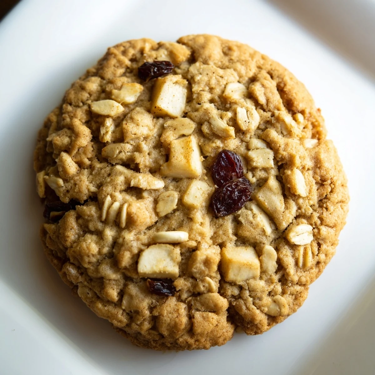 Golden apple cinnamon honey vanilla oatmeal raisin cookies cooling on a rustic wire rack