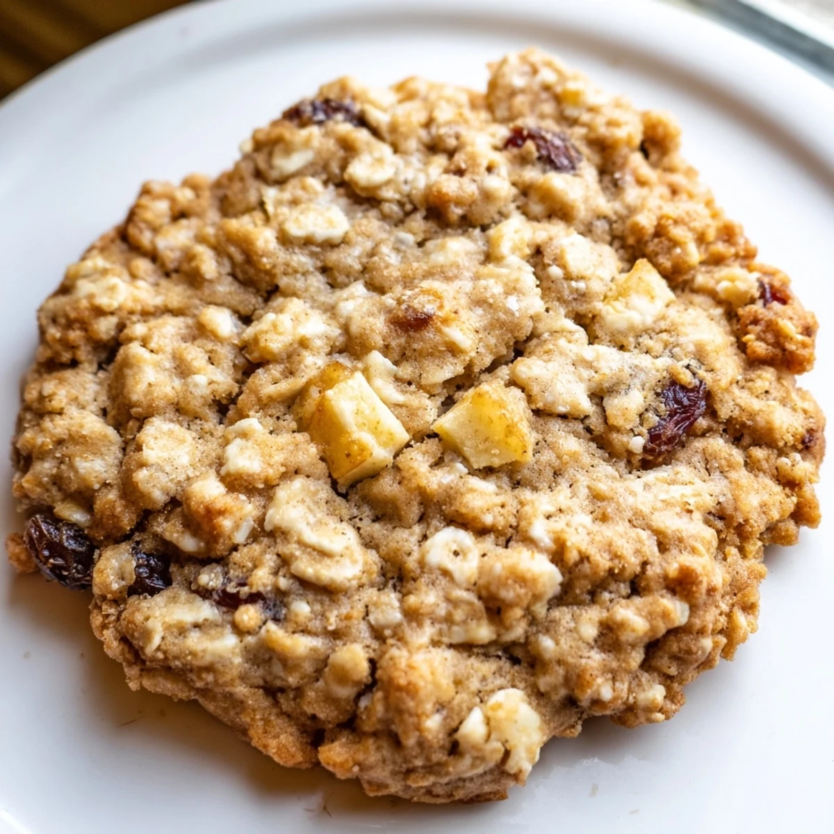 Freshly baked apple cinnamon honey vanilla oatmeal raisin cookies arranged on parchment paper