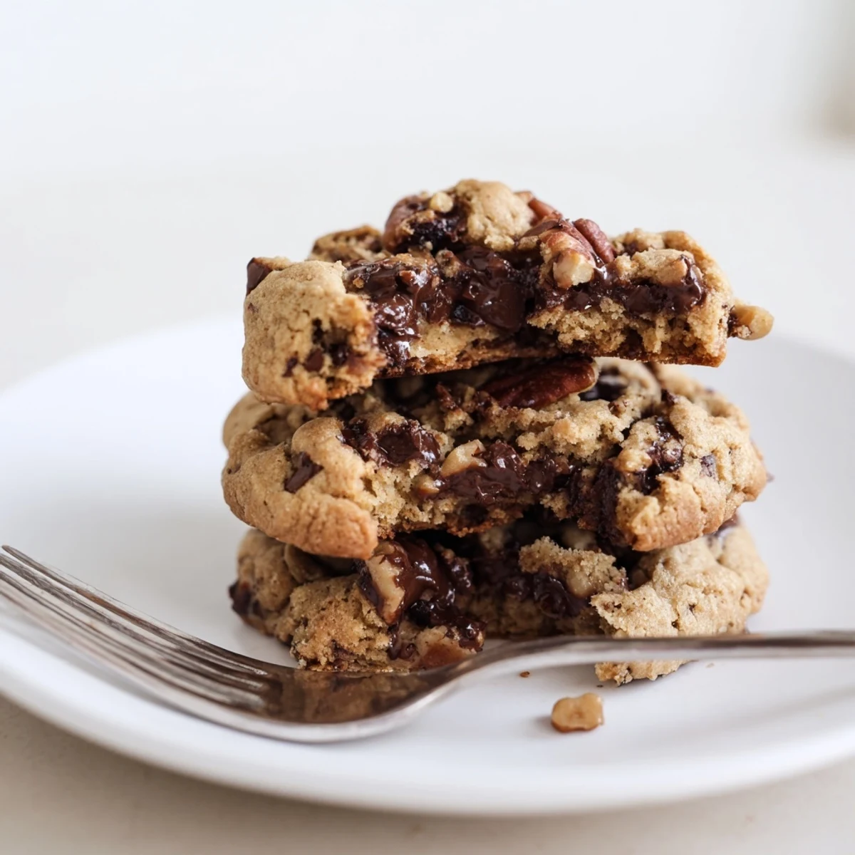 Crisp gluten-free espresso chocolate pecan butter crunch cookies on a cooling rack after baking  