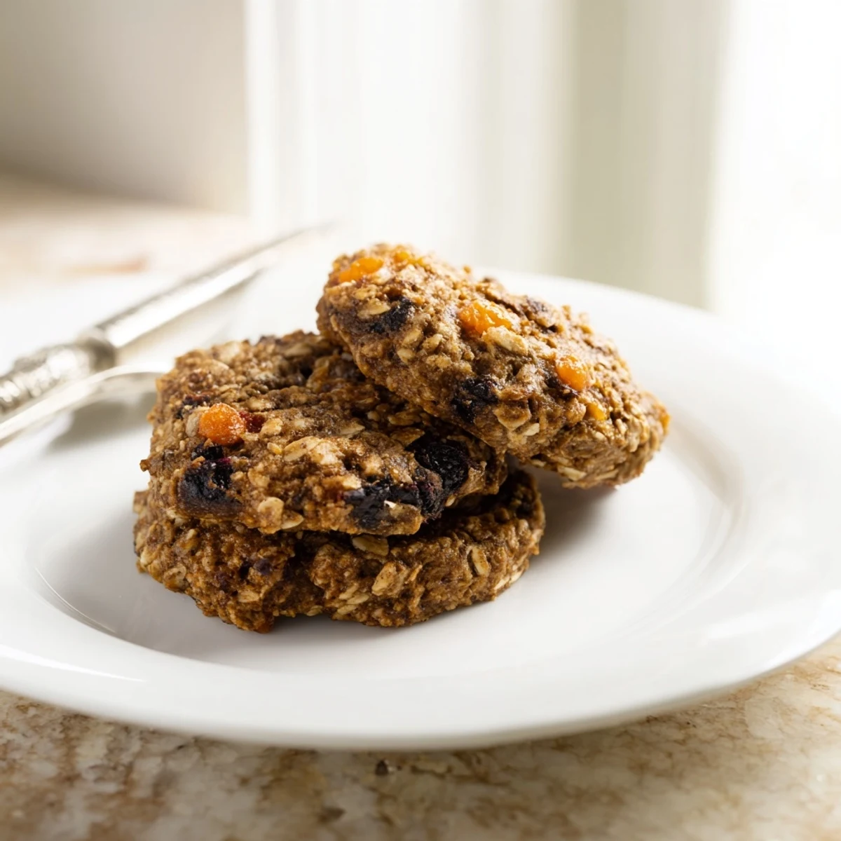 Golden vegan oatmeal cookies swirled with orange marmalade and studded with juicy blueberries