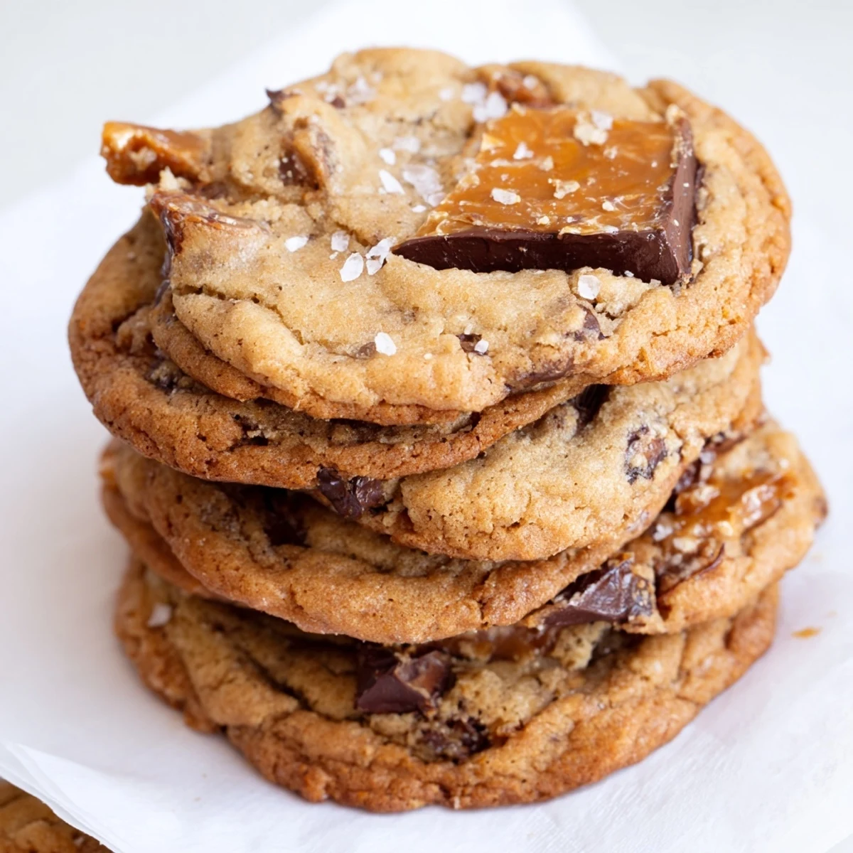 Golden brown butter cookies studded with honeycomb toffee chunks and dark chocolate chips.