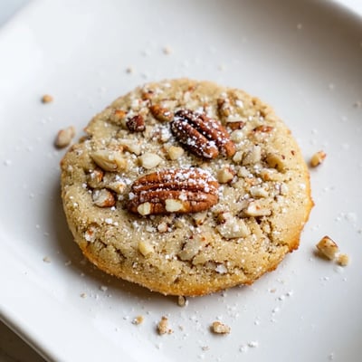 A close-up of Holiday Glow Maple Dream Keto Cookies reveals golden edges and a light dusting of flaky sea salt on top.