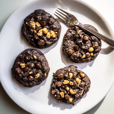 Golden-crusted gluten-free dark chocolate peanut crunch cookies arranged on a wire cooling rack with peanut pieces visible