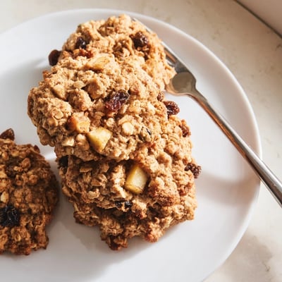 Soft chewy apple cinnamon crumble oatmeal raisin cookies studded with sweet raisins and diced apples